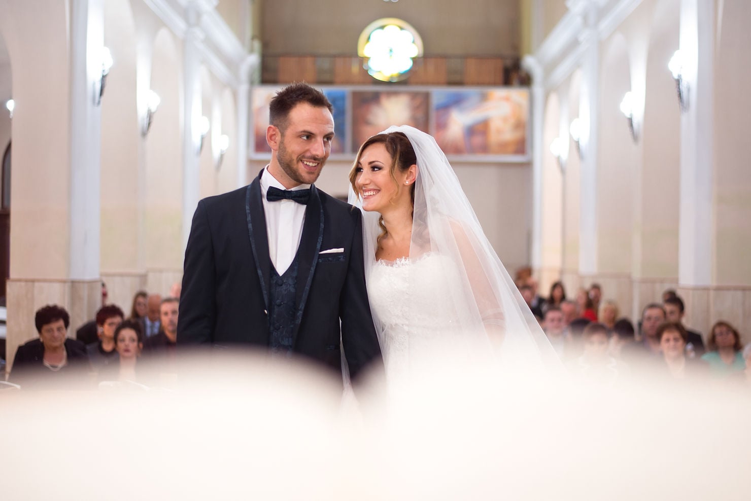 Couple sharing a moment at they're wedding ceremony