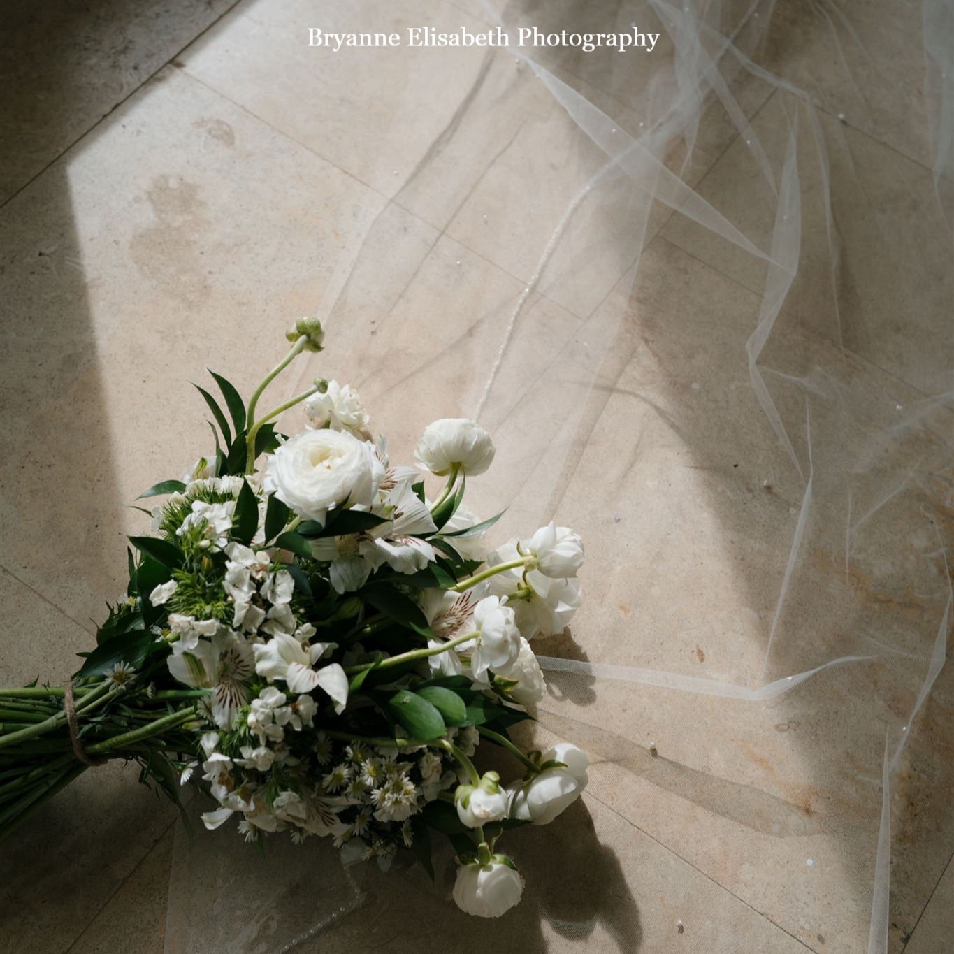 wedding bouquet and veil