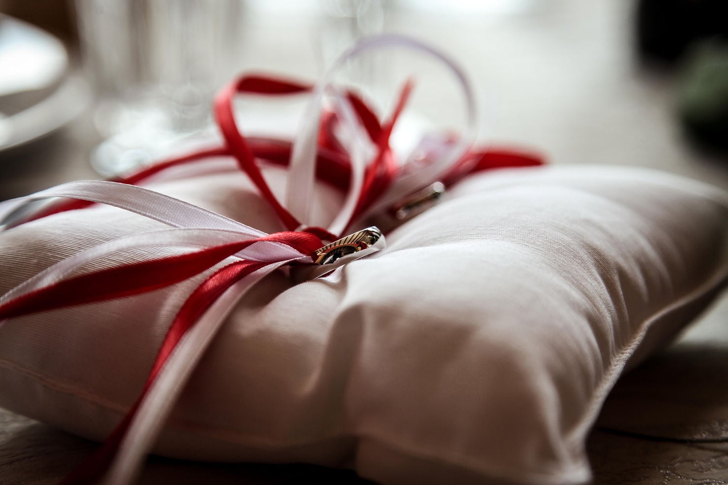 Rings on a pillow at Michigan wedding venue