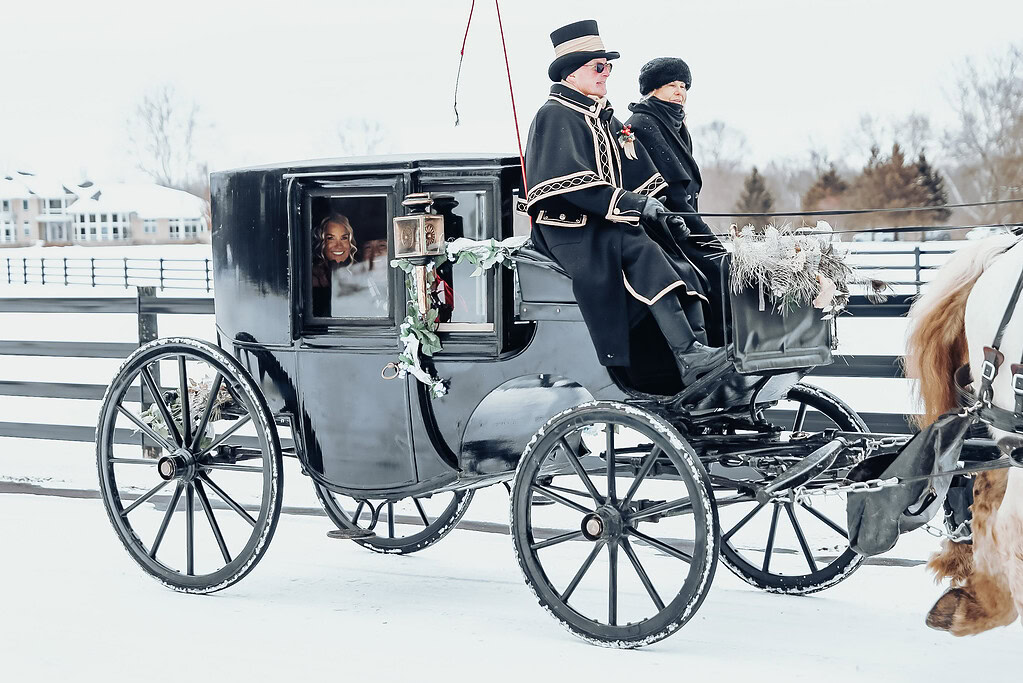 horse drawn carriage at grand rapids wedding venue